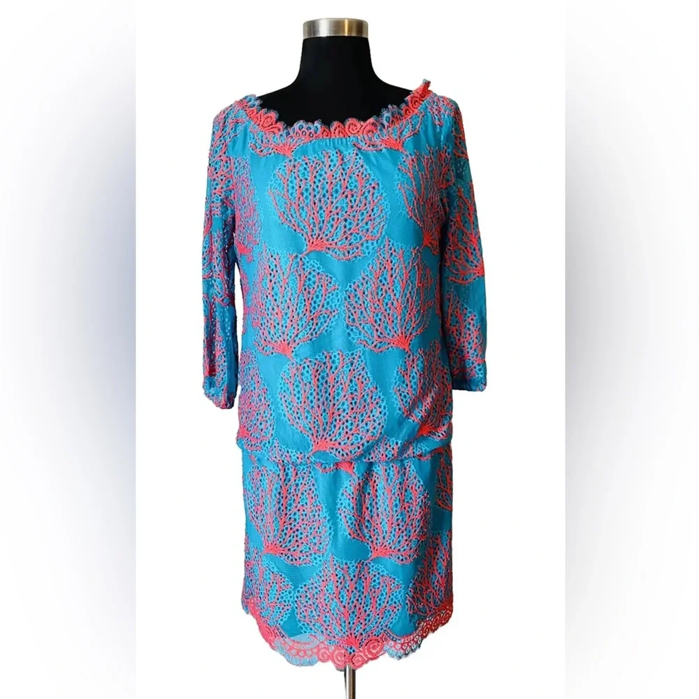 NWT Lilly Pulitzer Cee Cee Dress— Snorkel Blue Coral Mesh Lace - Picture 3 of 10